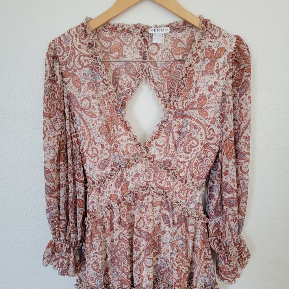 VENUS Paisley Mini Dress - Brown and Cream